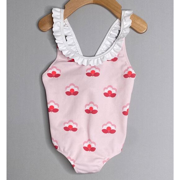 Jacadi Pink Floral Water Lilies One-Piece Swimsuit Girls 36 Mo/2-3 Yrs 96 cm